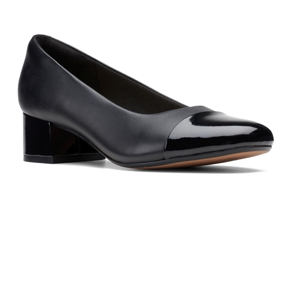 Clarks Black Cap Toe Block Heel Pumps Women's Size 8